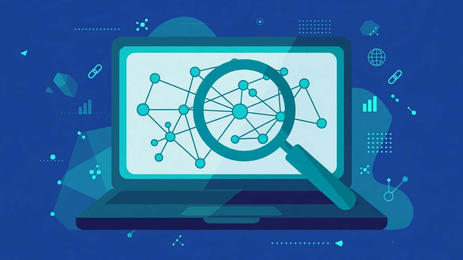 Free backlink checker tool showing a website link report on a laptop screen